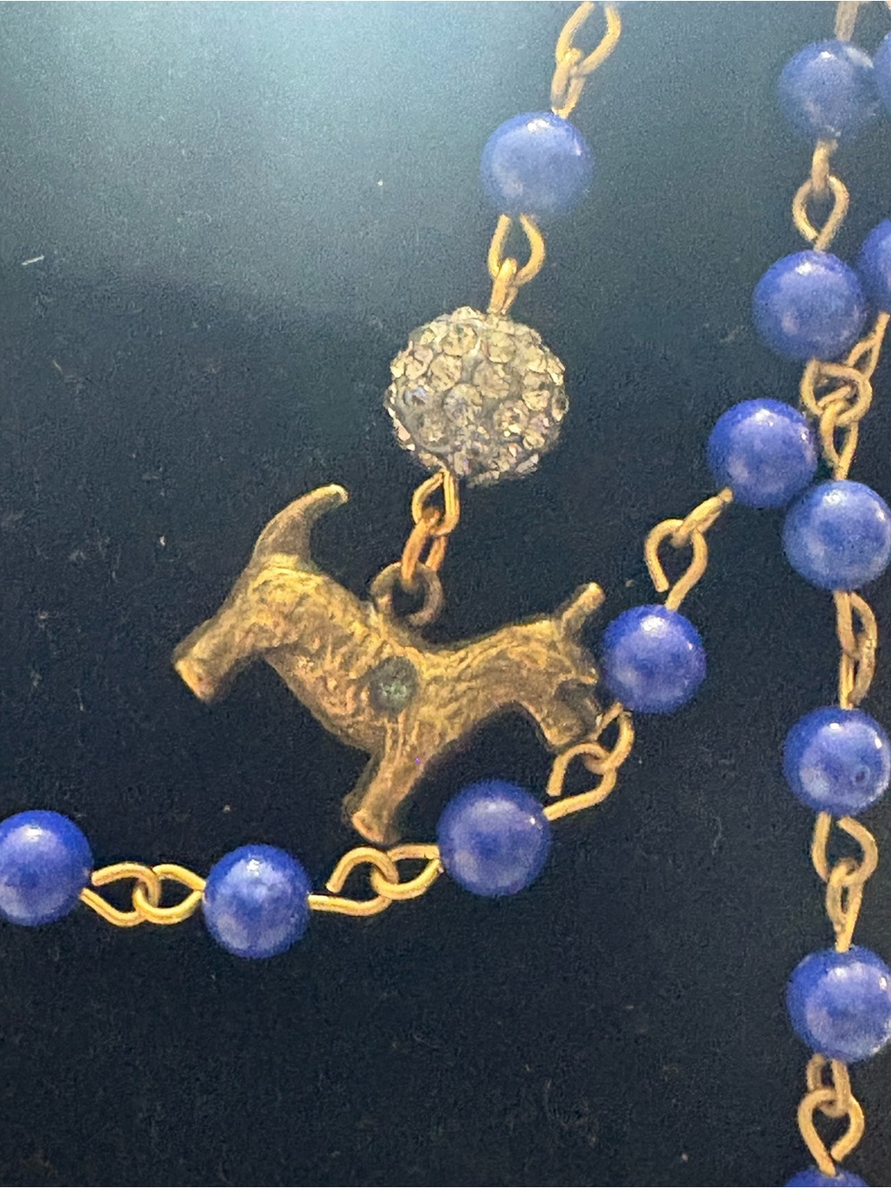 Gold tone Chain Necklace with Blue Stone Beads